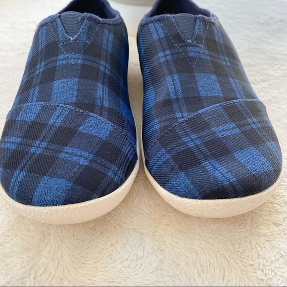 TOMS Rodeo Faux Fur Lined Twill blue check plaid Mens 7 convertible Slippers - Picture 8 of 13